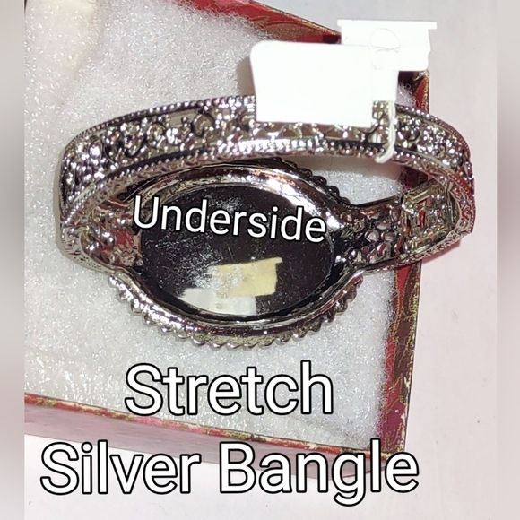 Turquoise Blue Rhinestone Filigree Bangle - Picture 6 of 11